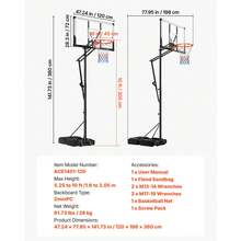 Portable Basketball Stand, 5.25 To 10 Ft Height Adjustment Basketball Hoop & Goal, Portable Basketballs Hoop With 48 Inch PC Backboard & Wheels For Kids, Teens, Adults In Driveways, Pools - 5.25 to 10 ft - 查看 7