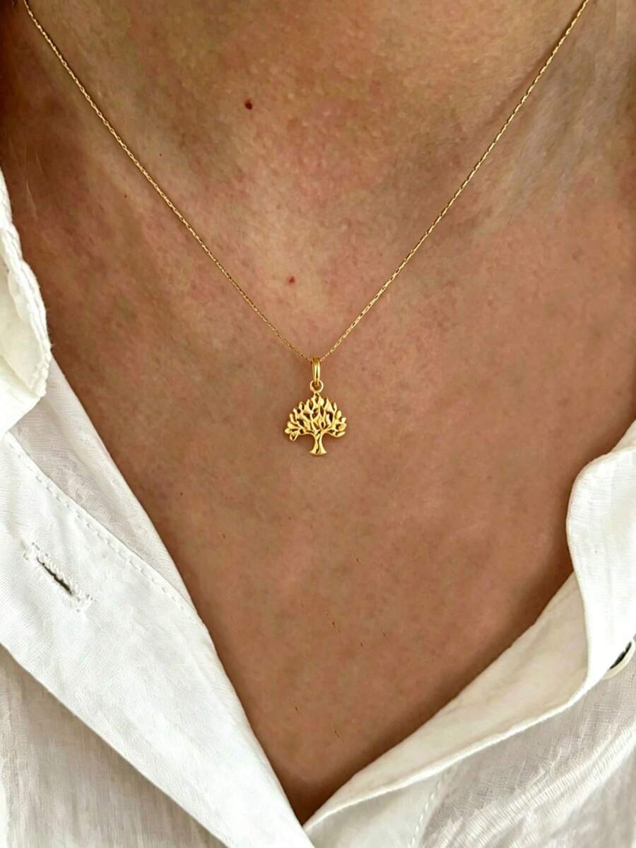 1pc Stainless Steel Waterproof Non-Fading Vintage Gold Tree Of Life Pendant Necklace, Suitable For Women's Daily Wear - Gold - View 1