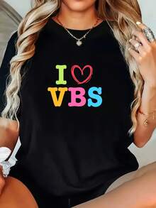 Camiseta Deportiva Casual para Mujer con Gráfico Colorido I ❤️   VBS - Camiseta Elástica y de Cuello Redondo, Lavable aáquina, Ajuste Cómodo para Todas las Estaciones, Ropa Casual Femenina. - Negro - Ver 6