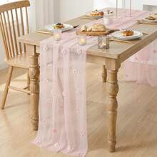 kumozawa 3.05m Pink Flower & Pearl Transparent Table Runner, Suitable For Seasonal Dining, Weddings, Birthday Parties, Bridal Showers, And Home Party Decor - pink 1pc - View 5
