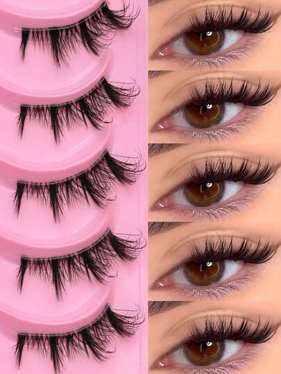 GROINNEYA 8 Pairs Half Eye Lashes Wispy Criss-Cross Cat Eye Lashes Eye Elongated Winged End Mange Lashes Clear Band Fluffy Natural Look False Eyelashes Spiky Thick Eyelash Extension Cartoon Style Mink Lashes Professional False Eyelash Makeup Gift For Family And Friends