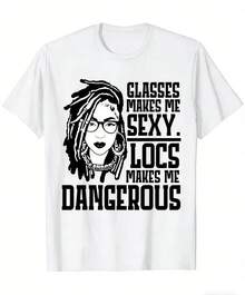 Camiseta con Estampado Gráfico Atrevido para Hombres y Mujeres - Lema "Las gafas me hacen sexy, las trenzas me hacen peligroso", Corte Regular, Manga Corta, Cuello Redondo, Camiseta Casual de Verano, Tallas S-XXXL, Lavable a Máquina, Regalo para Mamá, Papá y Amigos, Diseño Audaz |     Heat Transfer GraphicCamiseta Algodón - Negro - Ver 7