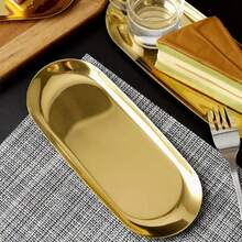 Creative Metal Oval Tray (Gold), Christmas Gold Platter, Fruit Plate, Dessert Plate, Snack Plate, Salad Plate, Cake Plate, Suitable For Restaurant Kitchen, Dining Table, Kitchen, Christmas - Gold - View 4