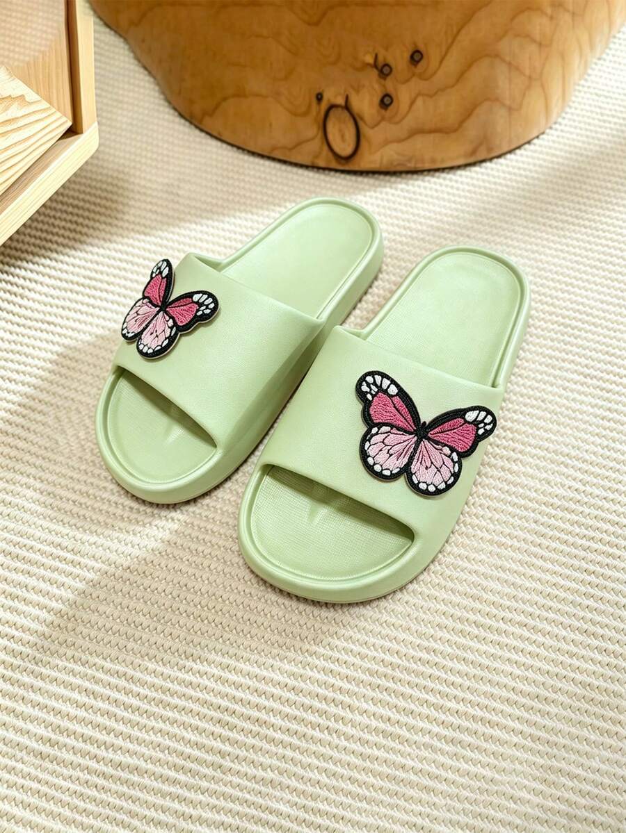 Y2K 千禧風女款蝴蝶刺繡拖鞋,透氣露趾設計,適合室內、戶外及沙灘使用,易於清潔 - 綠色 - 查看 1