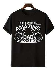 Día del Padre ASÍ ES CÓMO SE VE UN PADRE INCREÍBLE Camiseta Creativa para Hombre con Estampado de Letras, Camiseta Casual de Manga Corta con Cuello Redondo, Ropa de Hombre para Verano al Aire Libre - Negro - Ver 8