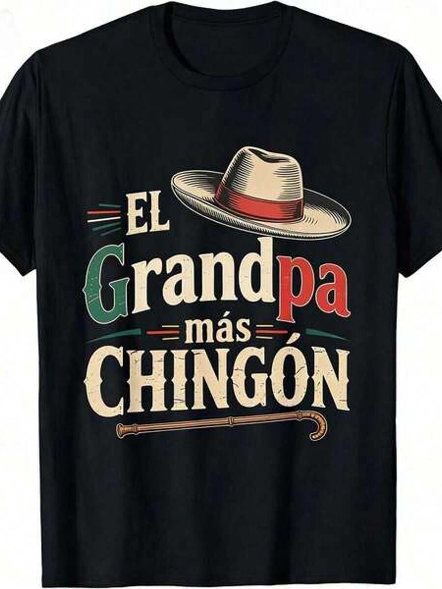 [100% Algodón] Camiseta El Abuelo Más Chingón, Divertida, Mejor Papá Mexicano, Camisetas Gráficas, Cuello Redondo Casual, Manga Corta, Clásica - Negro - Ver 1