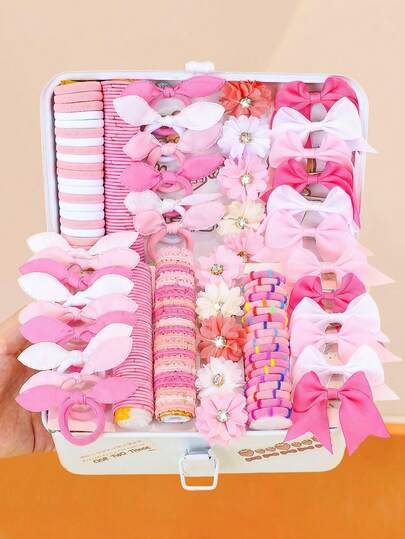 209/20/10pcs/Set Pink Rhinestone Flower & Bow Hair Accessories Set, Includes Rhinestone Flowers, Bow Hair Clips, And Assorted Elastic Hair Ties, Cute & Sweet Hair Decor For Girls And Women, Suitable For Daily, Date, Vacation, School, Sports And More To Adorn Your Hairstyle