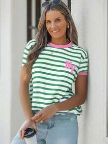 LUNE Camiseta holgada de mujer de cuello redondo, manga corta y estilo minimalista casual - Multicolor 14 - Ver 5