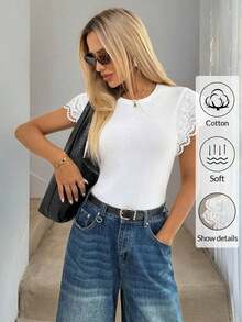 Camiseta de algodón casual de cuello redondo de doble capa con hombros anchos y sin mangas para mujeres, adecuada para uso casual diario, blanco para verano, parte superior de trabajo para verano - Blanco 3 - Ver 3