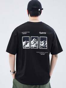 S  Mountain Back Print Korean Tet Shirt Korean Culture-Inspired Design With  Tet And Mountain Motif, Casual Summer Short-Sleeved Crew Neck Top For Outdoor Adventurers And Korean Culture Enthusiasts (Machine Washable) Loose And Comfortable - 後退 - 查看 11
