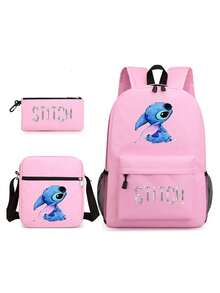 Bộ 3 món balo Disney Lilo & Stitch, balo in hình "Hello Stitch" kèm túi đeo chéo và hộp bút, balo đen kiểu dáng thường ngày dành cho thanh thiếu niên. - Bộ sản phẩm Stitch Combo Pack Series - Xem 8