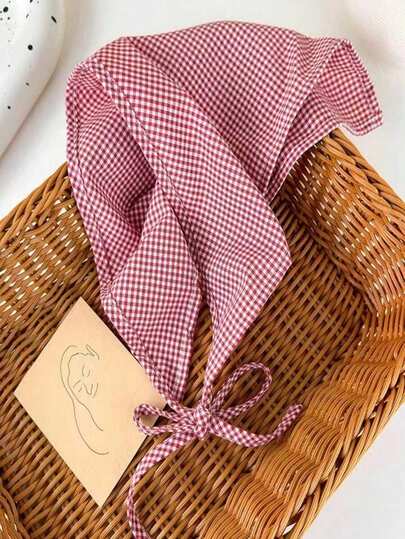 1pc Women's Fresh Gingham Check French Countryside Style Sun Protection Bandana Headband For Summer Boho Hair Scarf, Headscarf Fall Winter Hair Band Hair Accessories For Women For Vacation Outfits Woman