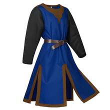 Medieval Renaissance Templar Tunic Viking Knight Pirates Stage Costume - Black With Red Collar [including Belt] - View 12