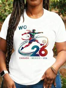 Camiseta de manga corta con cuello redondo y estampado para mujer Copa del Mundo 2026 Canadá México USA S-3XL moda, cómodo y transpirable uni lavable a máquina - Blanco - Ver 2
