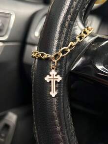 1pc Cross-Shaped Steering Wheel Pendant, Unique Cross Decor Accessory For Car - Steering Wheel Chain - View 7