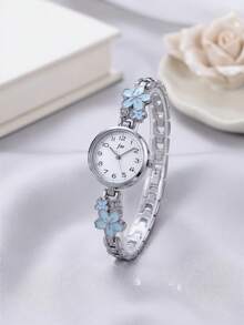 1 chiếc đồng hồ nữ màu bạc họa tiết hoa, mặt tròn với men hoa anh đào màu xanh lam và điểm nhấn pha lê, đồng hồ đeo tay thạch anh kiểu dáng thường ngày, món quà hoàn hảo cho ngày Valentine và sinh nhật. - Một cỡ - Xem 2