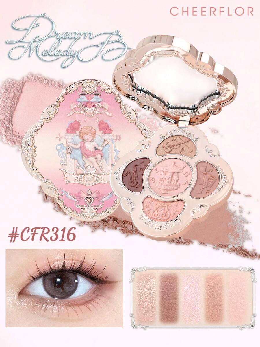 CHEERFLOR Paleta de sombras de ojos de 5 colores con estilo retro occidental, con espejo, sombras de ojos mate y con brillo, muy pigmentadas, de larga duración, textura suave, diseño delicado de bandeja interior, incluye iluminador y rubor, paleta de maquillaje todo en uno