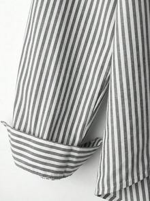 Camisa de mujer de manga larga a rayas, de un solo pecho, casual y versátil para uso diario - Blanco y Negro - Ver 5