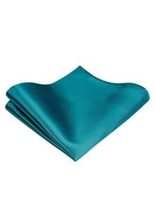 1set Men's Tie Set Solid Solid Color Classic Formal Plain Necktie And Pocket Square Set For Men - Peacock Blue - View 2