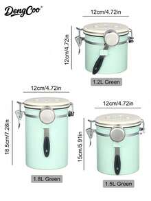 Dengcoo 1pc 1.2L/1.5L/1.8L Coffee Canister, Airtight Stainless Steel Food Storage Container For Coffee Beans, Tea, Sugar, Flour, Grains With Date Tracker And Scoop - Black - View 9