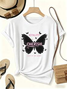 Premium Women's Casual Summer T-Shirt With A Butterfly Print That Brings Vibrancy And Joy To The World. Perfect For Beach Vacations And Everyday Wear. The Perfect Gift For Her. . - 白色 - 查看 1