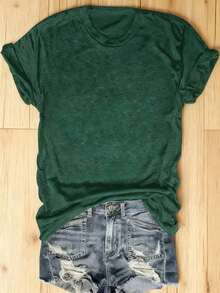 Women's "Don't Be Crabby" Short-Sleeved Crew Neck T-Shirt, Featuring A "I Might Be Laid Back But I Can Lean Forward" Print Design. Comfortable And Breathable, Stylish And Elegant, Machine Washable, Suitable For Everyday Casual Wear. - 綠色 - 查看 5