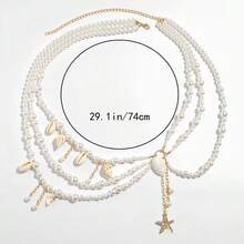 Pearl, Starfish & Shell Pendant Waist Chain, Bikini Waist Chain For Beach Vacation, Layered Pearl Waist Chain, Bridal Fashion Waist Chain, Suitable For Weddings, Summer Beach Parties, Events - Multicolor - View 3