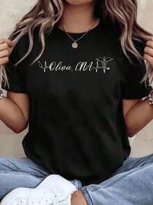 Personalized Cna Shirt With Name And Medical Symbol For Healthcare Professionals Nursing Care Assistant Gift Workwear Uniform Top,220g-Vintage Street Style Unisex Loose Cotton Short Sleeve Crew Neck T-Shirt100%Cotton - 黑色 - 查看 7