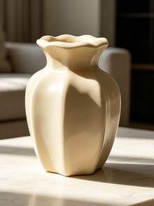 2Pcs Nordic Style High Gloss Cream Yellow Resin Vase Set - Hexagon Ruffled Edge Flower Vase For Entryway & Desk, Hydroponic Vase For Fresh Cut Flowers, Dried Flowers & Pampas Grass, Home Decor For Airbnb | Home Decor, Room Decor, Vintage Decor - New Model - View 9