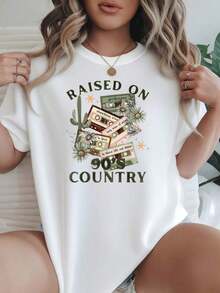 Camiseta de Mujer 2026, Corte Holgado Casual, Opciones en Blanco y Negro, Estampado Floral de Cactus y Dinero Estilo Country de los 90, Camisetas de Verano para Uso Diario, Tops de Verano, Camisetas Gráficas, Conjuntos de Verano, Camisetas Cortas para Mujer, Blusas para Mujer Casuales, Ropa Linda de Algodón Vintage para Mujer - Blanco - Ver 8
