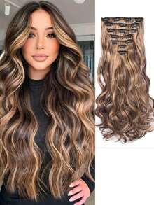 Set de 7 extensiones de cabello sintético ondulado y multicolor, con diseño de doble rejilla resistente al calor, adecuado para mujeres y niñas - Multicolor - Ver 18