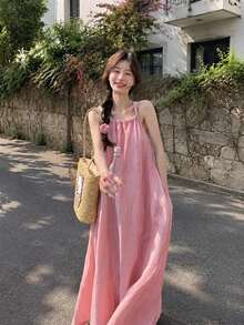 Women Long Dresses - Pink - View 2