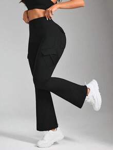 Pantalones Deportivos Cargo SUN de Corte Ajustado, Color Sólido y Versátiles - Negro - Ver 4