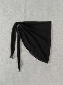 1 pieza Falda A-line de gasa con lazo lateral de unicolor, cubre para mujer en verano - Negro - Ver 4