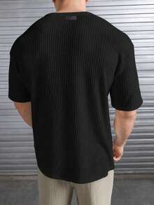 Set Of 2 Oversized Casual Basic Plain Straight Black/Multicolor T-Shirts - 黑與酒 - 查看 3
