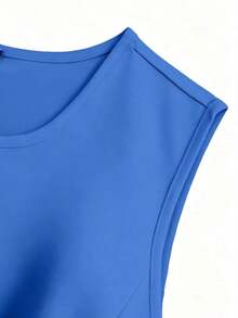 Chaleco con decoración metálica y bajo asimétrico para talla grande, ideal para el verano - azul real - Ver 3