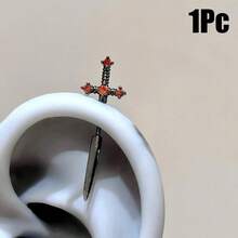 1Pc Red Sword 316L Stainless Steel Ear Bone Nail For Women Fashion Rhinestone Earrings Accessories Jewelry Gift Stud Earring - 白色 - 查看 8