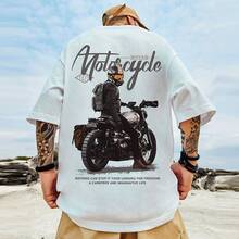 Men's Plus Size Fashionable Loose Fit Biker Style T-Shirt, Short Sleeve, Extra Large, Five Quarter Sleeve, Pure Cotton, Chino Style, Summer Clothing For Plus Size Men. - 黑色 - 查看 2