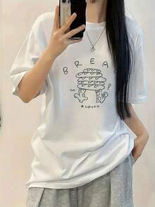Women's Y2K BREAD Custom Short Sleeve T-Shirt With Green Letter Print, New Summer Fashion, Versatile, Loose Fit, Round Neck, Y2K Style - Unisex Cotton Loose Fit Short Sleeve Round Neck Urban Vintage Style T-Shirt. - 白色 - 查看 7
