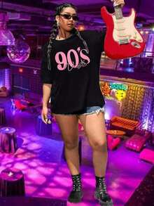UNIQUEONE Women's Clothing Oversized 90s Style Sets For Women Vintage 90s Music T-Shirts Country Graphic Tee Disco Party Tee Casual Tops Women's Shirts - 黑色 - 查看 3