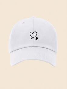 1 chiếc mũ lưỡi trai màu trắng thêu hình trái tim đôi, mũ chống nắng ngoài trời, unisex - Thêu hai trái tim - Xem 5