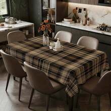 1pc Elegant Plaid Tablecloth - Soft Beige/Brown/Black Tartan Pattern, Durable Fabric, Easy-Clean Rectangular Table Cover For Dining Table, Coffee Table, Outdoor Picnic, Camping - & Dark Brown Plaid Design (No Fringe), 2D Flat - Nhiều màu - Xem 7