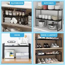 Küchenschränke Organizer ,Gewürzregal, Küchen-Organizer, Küchenregal, Schrank-Organizer Küche, erweiterbar, kleines Regal, stapelbar, Metall, Schwarz - A - Übersicht 7