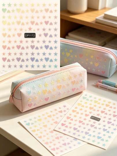 1 pieza Pegatinas de corazón y estrella degradado, papelería linda/decoración de tarea, diseño de corazón sólido en colores macaron, fácil de crear estilo fresco de , adecuado para planificadores, diarios, etiquetado personal, decoración de papelería, collage DIY y talla grande