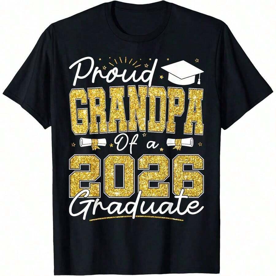 Orgulloso Abuelo de un Graduado de 2026, Camiseta para Familia Graduada de 2026, Ropa Cómoda para el Hogar, Moda Diaria, Ropa para Fiestas, Estilo Unisex, Camiseta de Regalo, Tallas S - XXXXL, Negra - Negro 17 - Ver 1