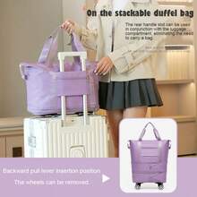 Large Capacity Wheeled Travel Tote Bag, Detachable 360° Rotating Wheels Foldable Luggage, Waterproof Wet & Dry Separation Expandable Business Travel Storage Bag, Universal Maternity Storage Box (Wheel Color Random) - Multicolor - View 10
