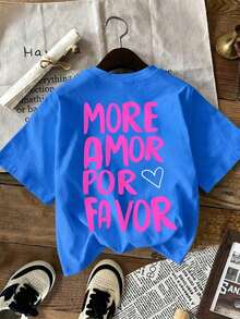 Women's T-Shirt, Casual Urban Style, Short Sleeve Graphic T-Shirt, Cute Summer T-Shirt - 藍色 - 查看 2