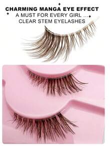 10 Pairs Brown Half-Eye False Eyelashes, Transparent Stem, Natural & Realistic, Enhance Eye Shape, Suitable For Daily Wear, Beginners, Vacation, Dates, Makeup - Brown - View 3