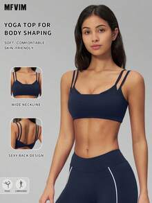 MFVIM Women's Double Strap Yoga Tank Top With Chest Padding, Spaghetti Strap, Backless Yoga Bra, Sports Outerwear Lingerie, Outdoor Running Fitness Tank Top, Suitable For Daily Commute, Outdoor Jogging, Cycling, Yoga, Pilates, Gym Workout, Women's Fitness Apparel - Navy Blue - View 2