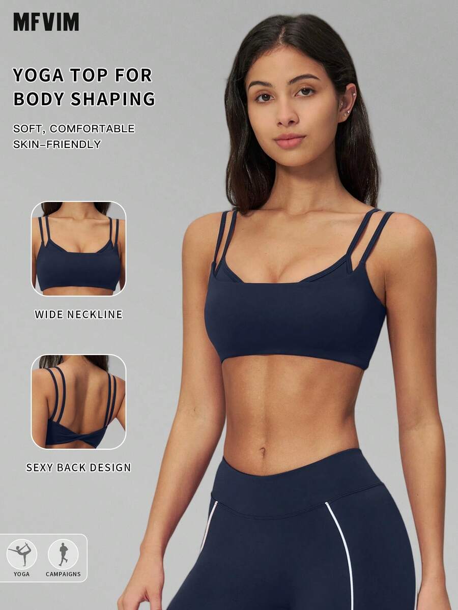 MFVIM Women's Double Strap Yoga Tank Top With Chest Padding, Spaghetti Strap, Backless Yoga Bra, Sports Outerwear Lingerie, Outdoor Running Fitness Tank Top, Suitable For Daily Commute, Outdoor Jogging, Cycling, Yoga, Pilates, Gym Workout, Women's Fitness Apparel